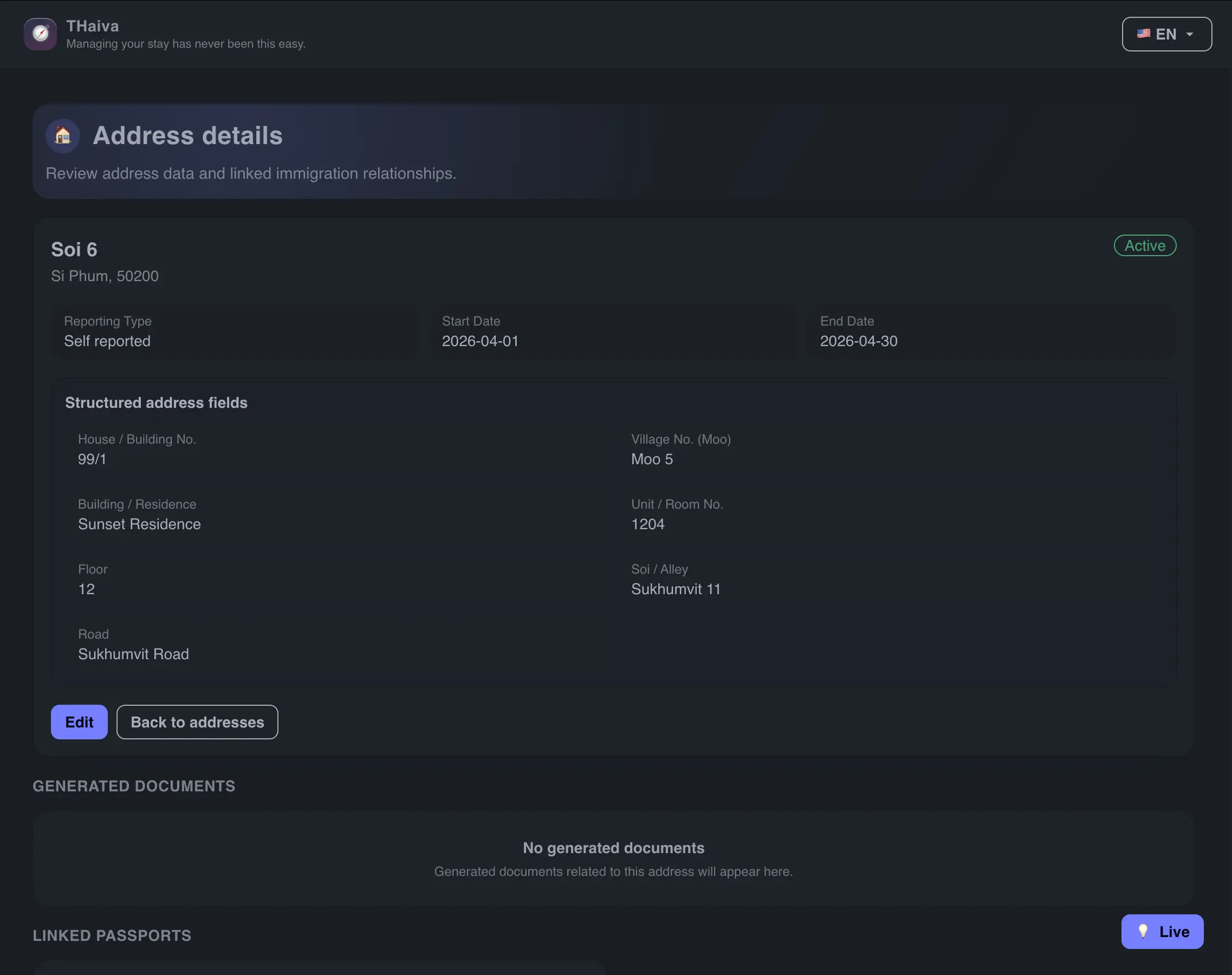 THaiva address details screen