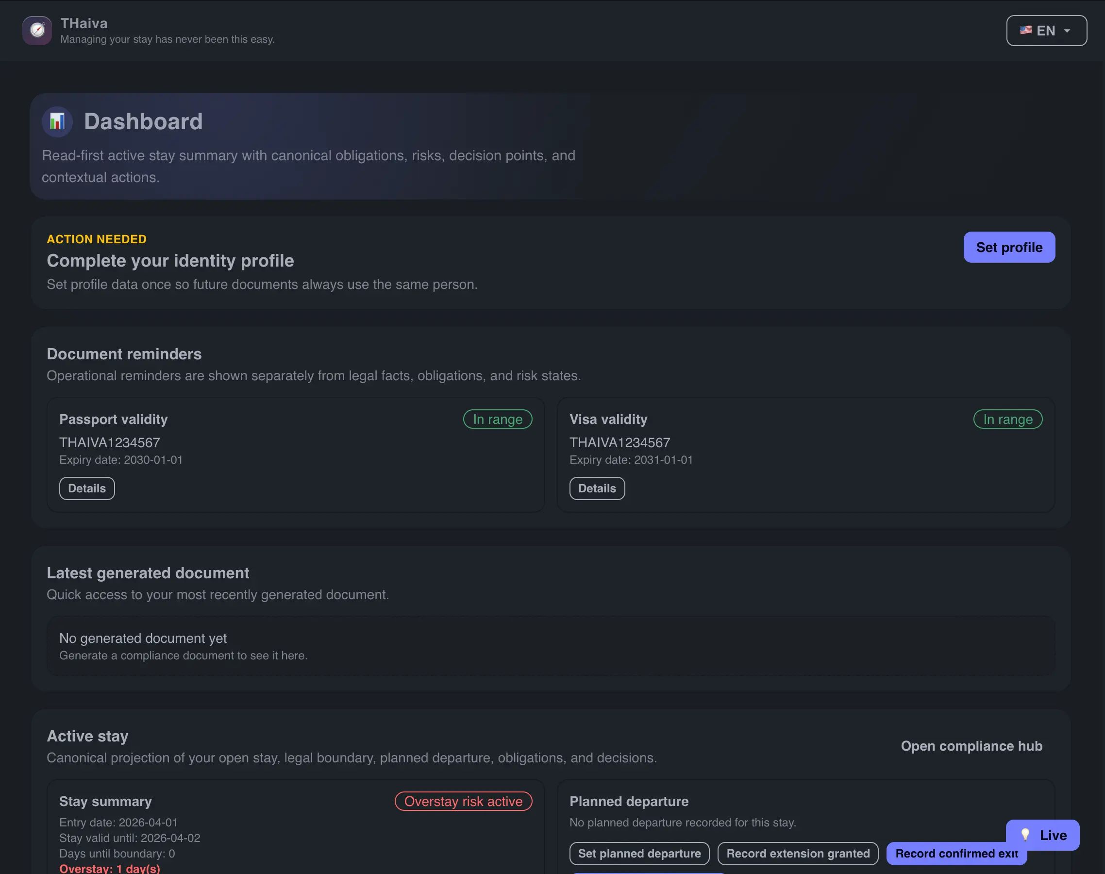 THaiva dashboard with obligations preview