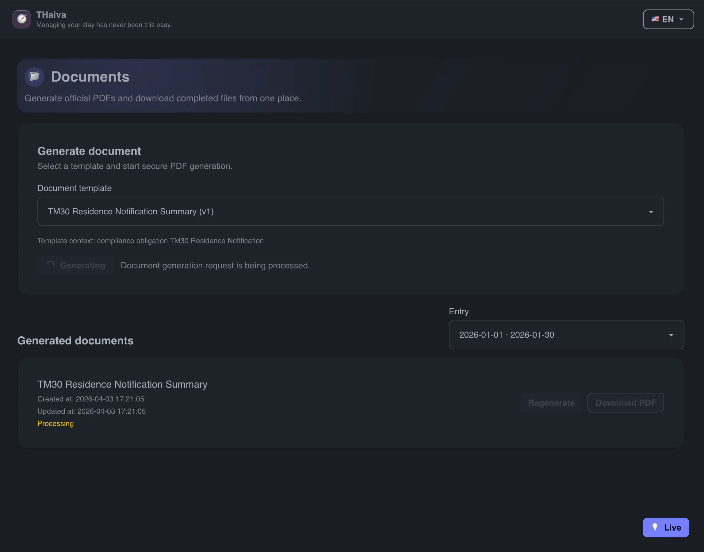 THaiva document generation screen