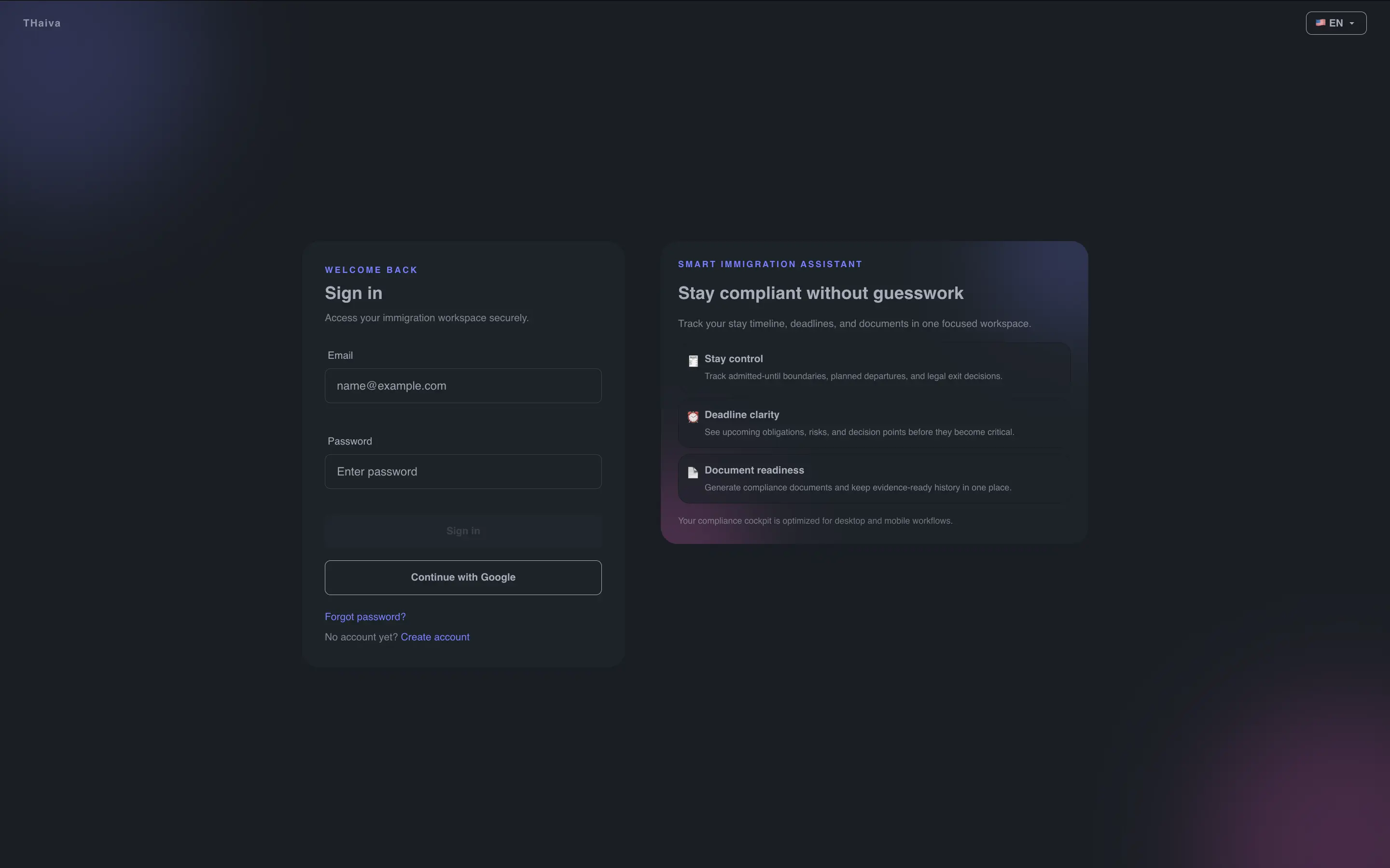 THaiva sign-in screen preview