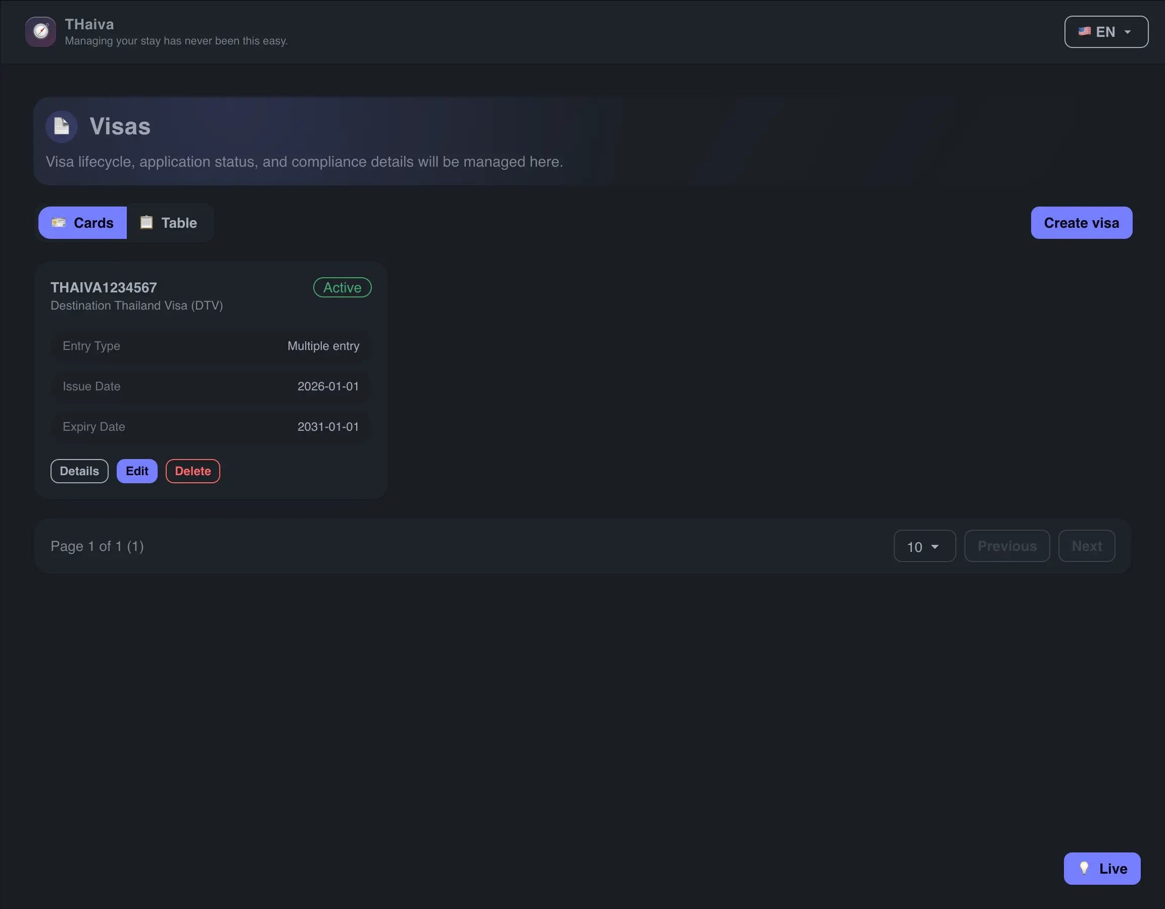 THaiva visa list screen